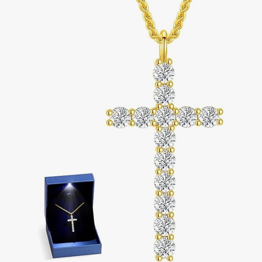 Moissanite Cross Necklace for Women Sterling Silver Gold Plating